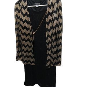 Jessica Howard Black Metallic Dress 6 Black And Silver Herringbone Coverup New